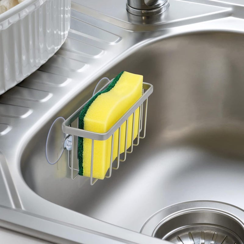 HLOOL Sponge Holder for Kitchen Sink, Kitchen Sink Sponge Holder,Sink Caddy,Dish Soap Holder （Mat Silver） - Image 3